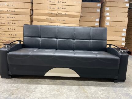 Black D-Arm Leather Turkish Sofa Bed