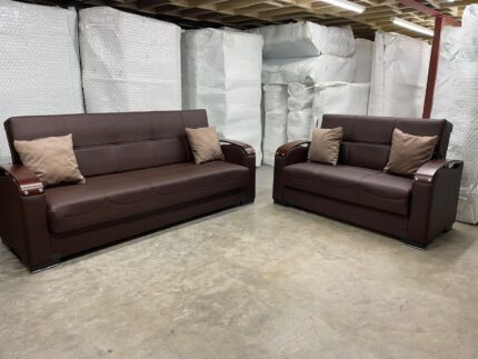 Brown Leather Turkish Sofa Bed